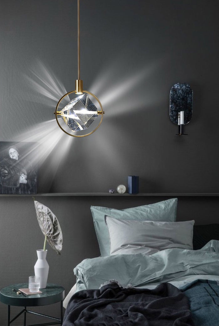 Post-modern Style Mini LED Pendant Light Square Crystal Shade Design Home Decorative Lighting Fixture in Gold