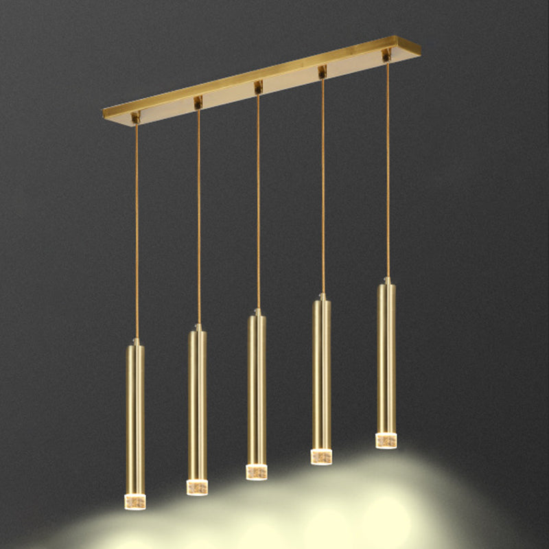 Gold Finish Tubular Spotlight Minimalist LED Metal Pendant Light for Open Kitchen