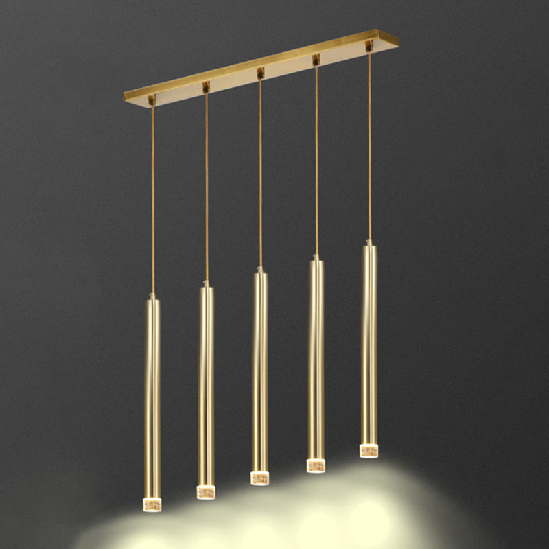 Gold Finish Tubular Spotlight Minimalist LED Metal Pendant Light for Open Kitchen