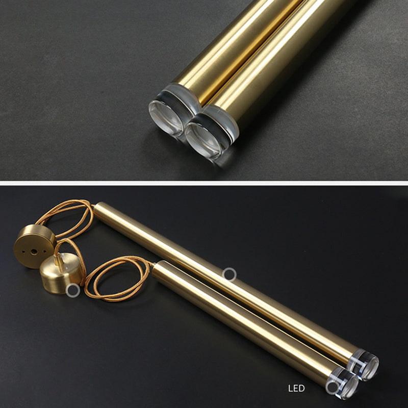 Gold Finish Tubular Spotlight Minimalist LED Metal Pendant Light for Open Kitchen