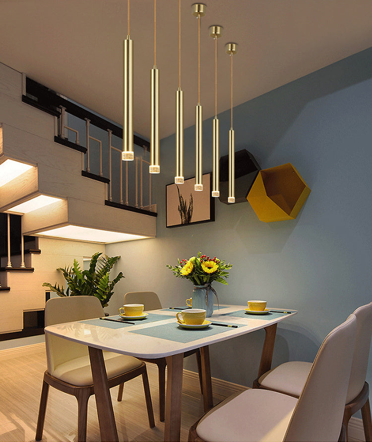 Gold Finish Tubular Spotlight Minimalist LED Metal Pendant Light for Open Kitchen