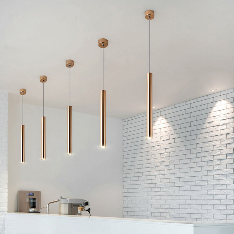 Zylindrische Deckenschein einfacher metallpoliertes Gold LED -Anhänger Beleuchtung für Bar
