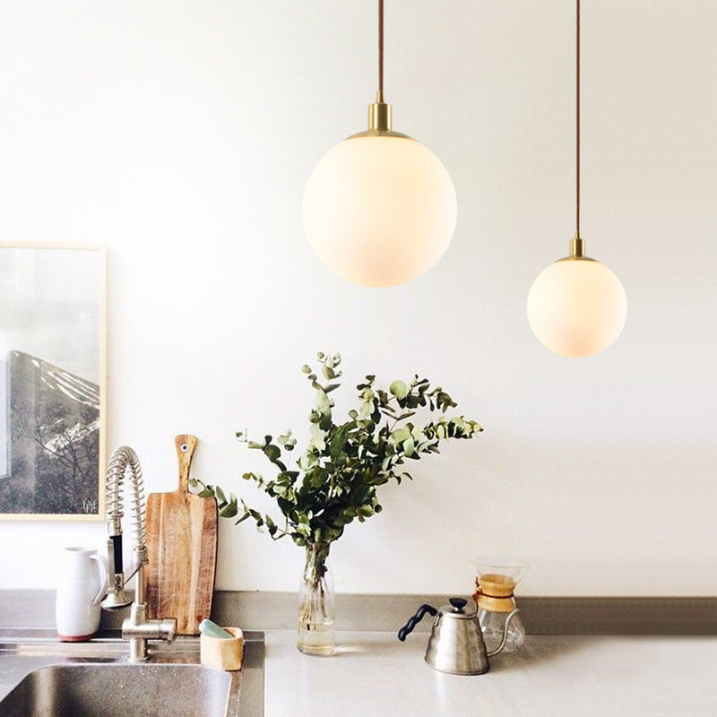 Mid-Century Design Globe Hanging Lamp Opal Frosted Glass Shade 1 Light Pendant Light