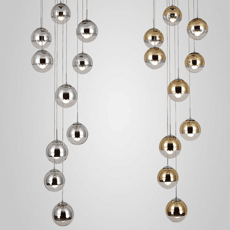 Luz de colgante de clúster de Chrome Postmodern 10 luces Lámpara de techo de vidrio transparente para dúplex