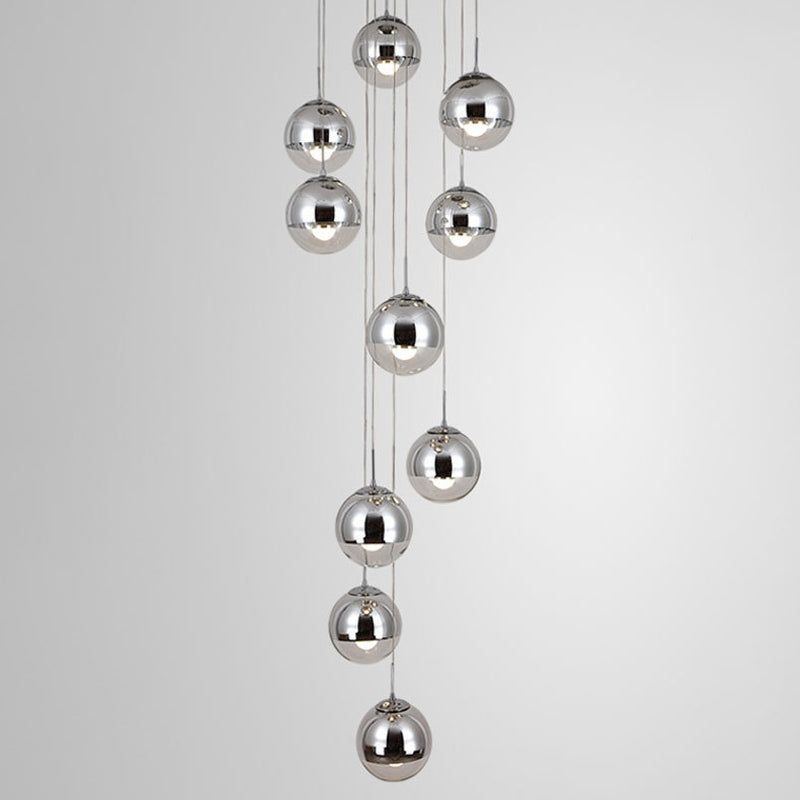 Luz de colgante de clúster de Chrome Postmodern 10 luces Lámpara de techo de vidrio transparente para dúplex