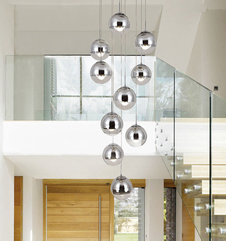 Luz de colgante de clúster de Chrome Postmodern 10 luces Lámpara de techo de vidrio transparente para dúplex