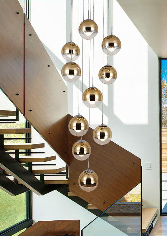 Luz de colgante de clúster de Chrome Postmodern 10 luces Lámpara de techo de vidrio transparente para dúplex