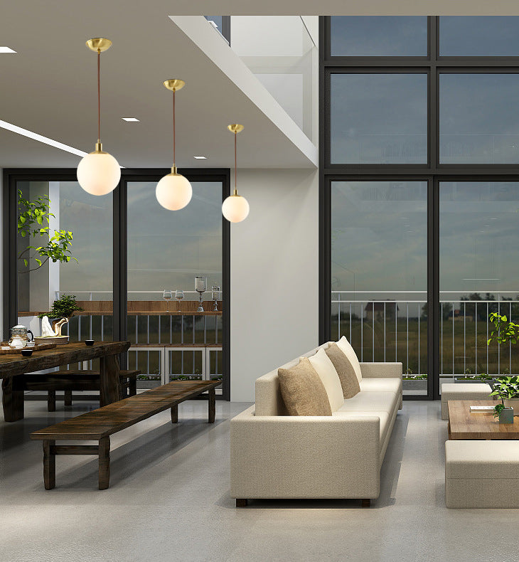 1 Light Spherical Pendant Lamp Modern Minimalist Opal Glass Hanging Lamp for Living Room