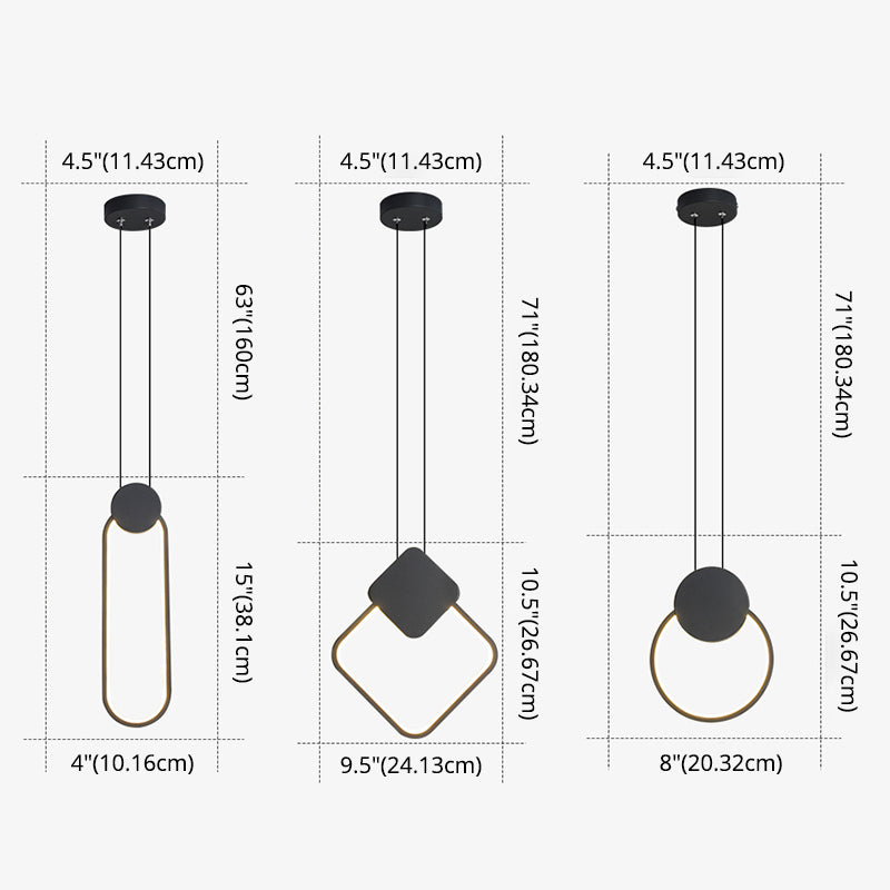 Modern Minimalist Style Cord Hung Hanging Pendant Lights Metal Ceiling Lamp in Black Finish for Bedroom