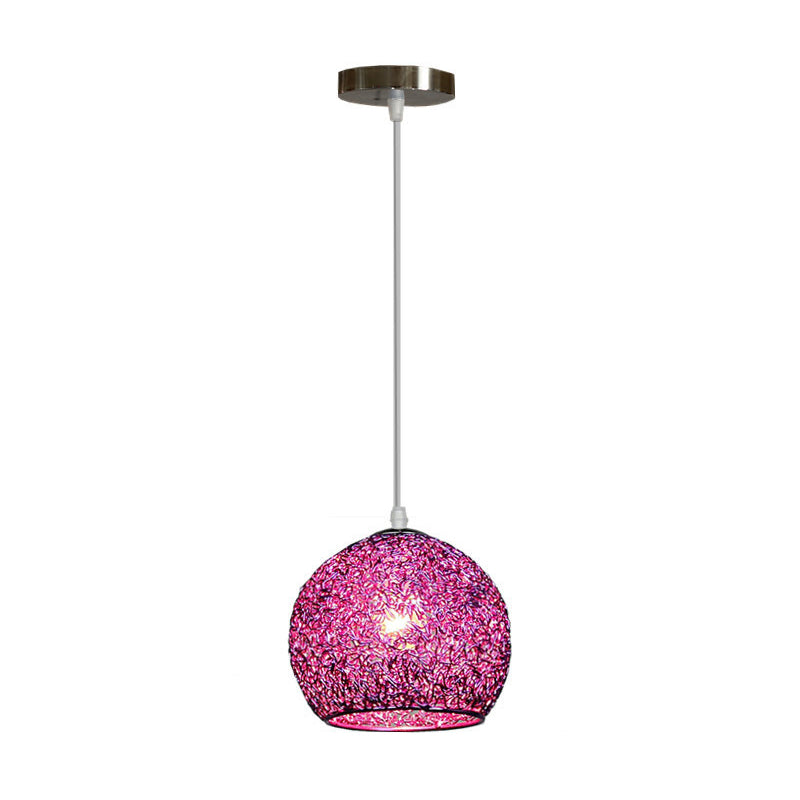 Aluminum Wire Spherical Pendant Macaron Style 1-Light Suspended Lighting Fixture