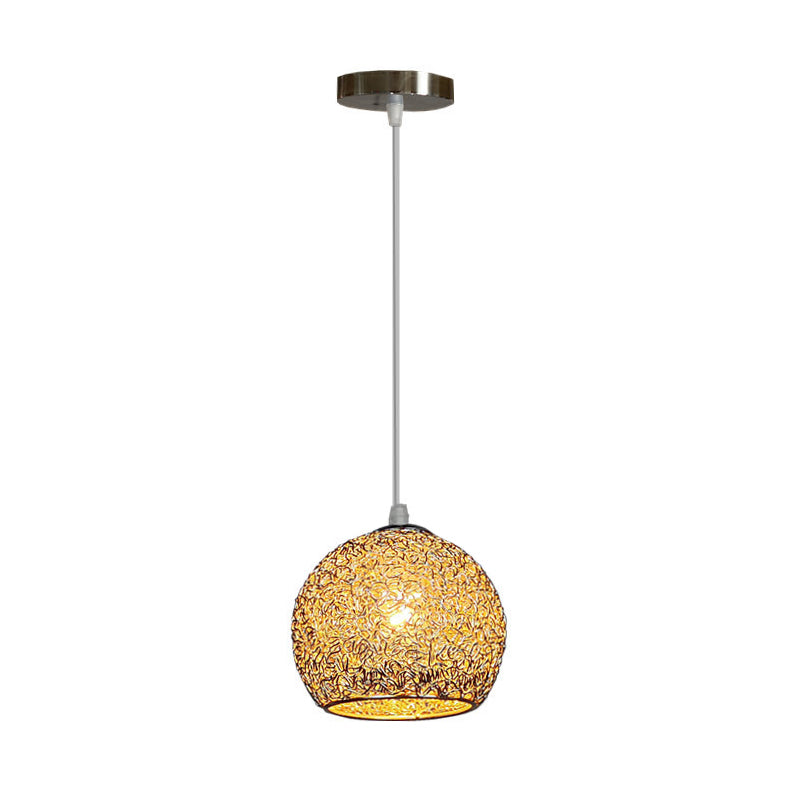 Aluminum Wire Spherical Pendant Macaron Style 1-Light Suspended Lighting Fixture