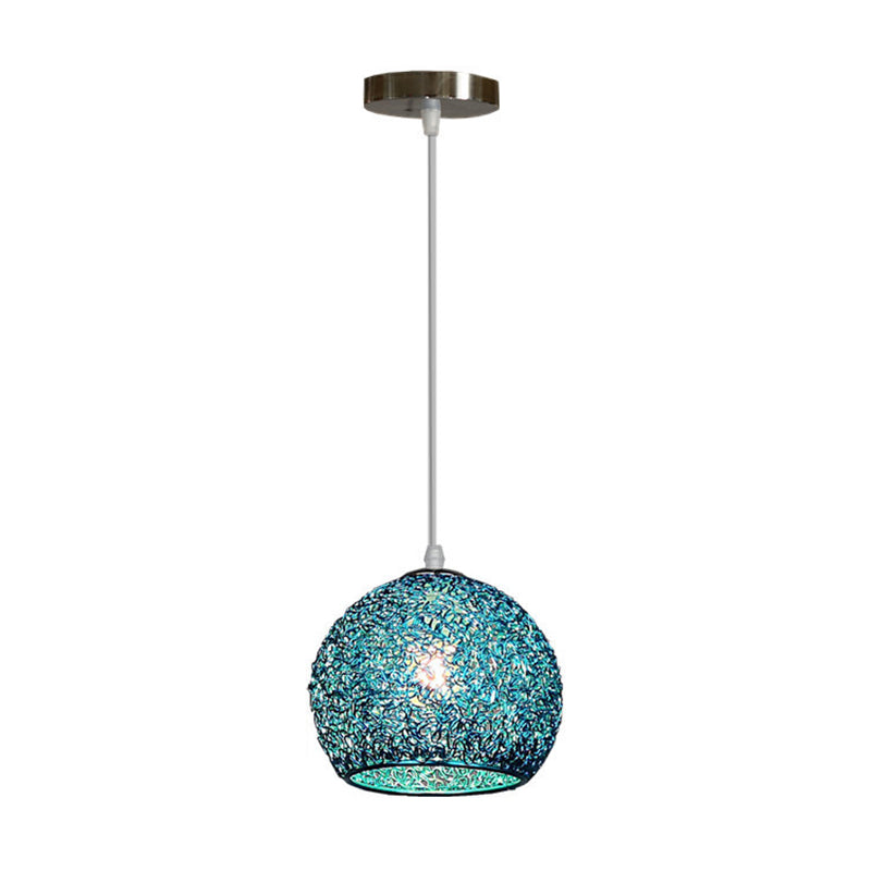 Aluminum Wire Spherical Pendant Macaron Style 1-Light Suspended Lighting Fixture