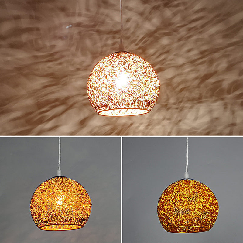 Aluminum Wire Spherical Pendant Macaron Style 1-Light Suspended Lighting Fixture
