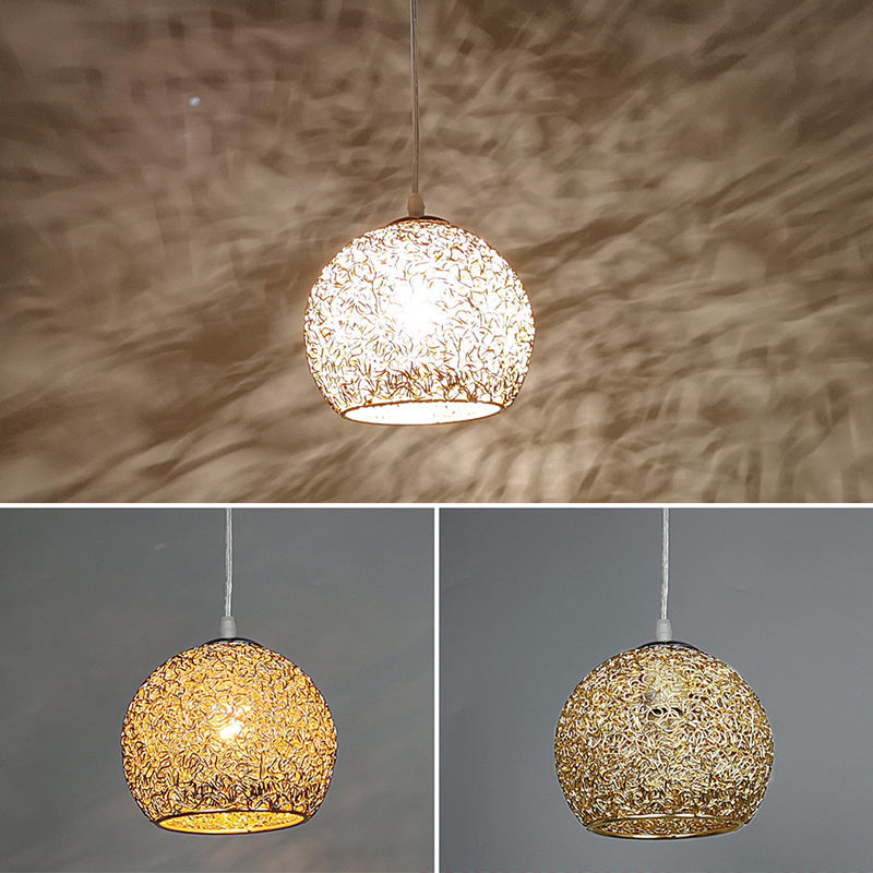 Aluminum Wire Spherical Pendant Macaron Style 1-Light Suspended Lighting Fixture