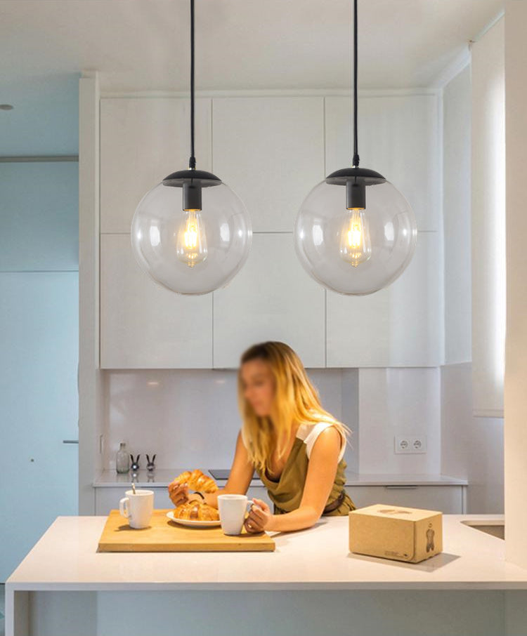 Vetro trasparente sferico minimalista contemporaneo 1 piede chiara 1 piega per il soffitto appeso per tavolo da pranzo
