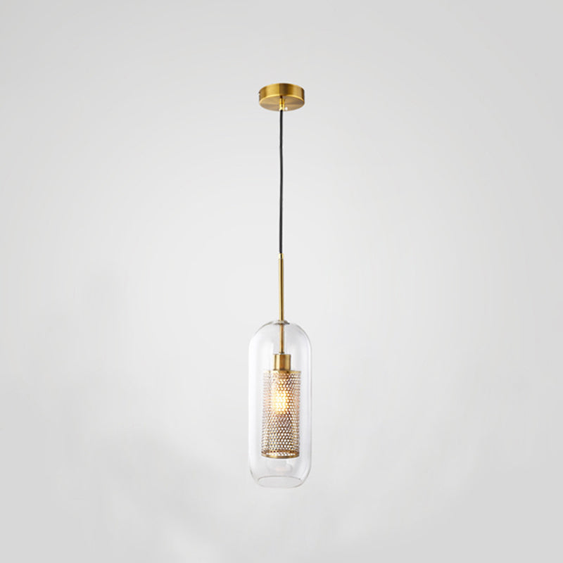 Brass 1 Light Hanging Pendant Light Modern Minimalist Clear Glass Dining Table Hanging Lamp