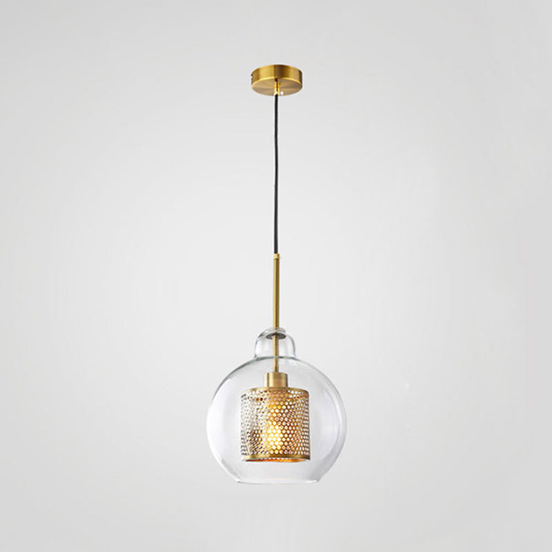 Brass 1 Light Hanging Pendant Light Modern Minimalist Clear Glass Dining Table Hanging Lamp
