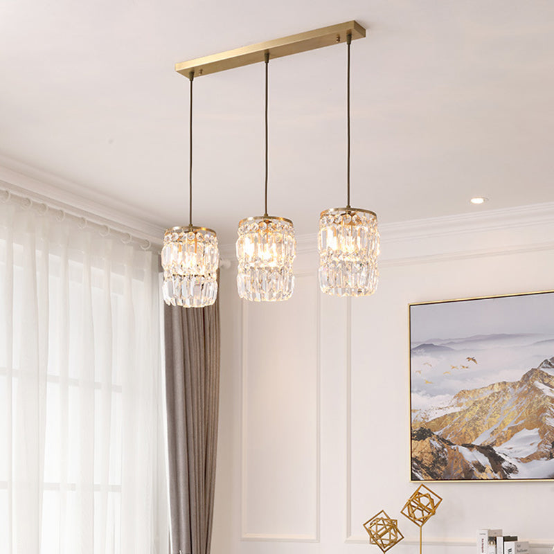 3 luces Cilíndricas de cristal de la isla de cristal 26.7 "de ancho de ancho de iluminación de latón de estilo nórdico para comedor