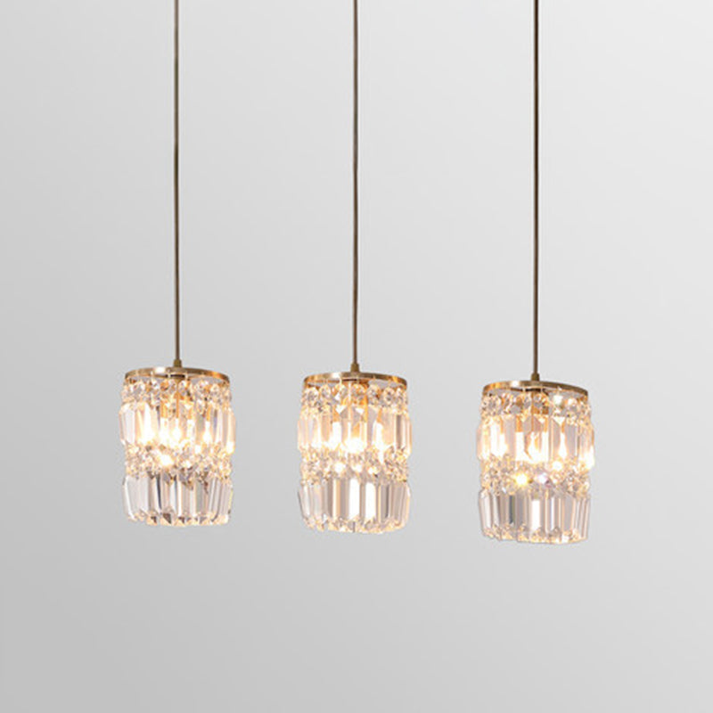 3 luces Cilíndricas de cristal de la isla de cristal 26.7 "de ancho de ancho de iluminación de latón de estilo nórdico para comedor