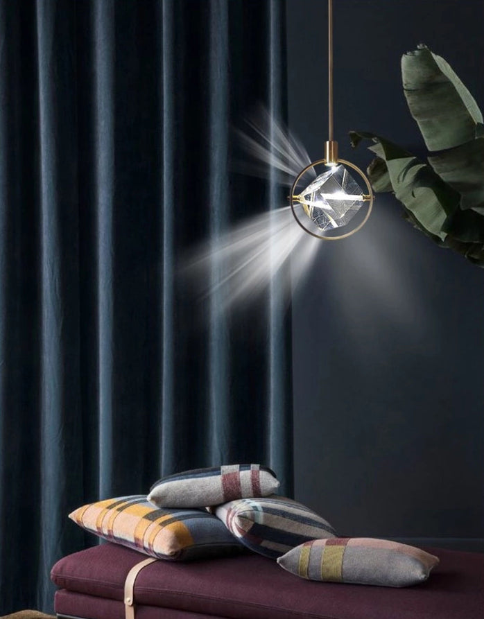 Post-modern Style Mini LED Pendant Light Square Crystal Shade Design Home Decorative Lighting Fixture in Gold