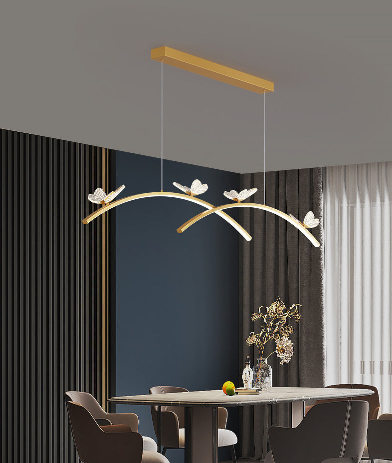 Estilo minimalista moderno colgante de clúster lineal metal de luz 2 luces de clúster para sala de estar