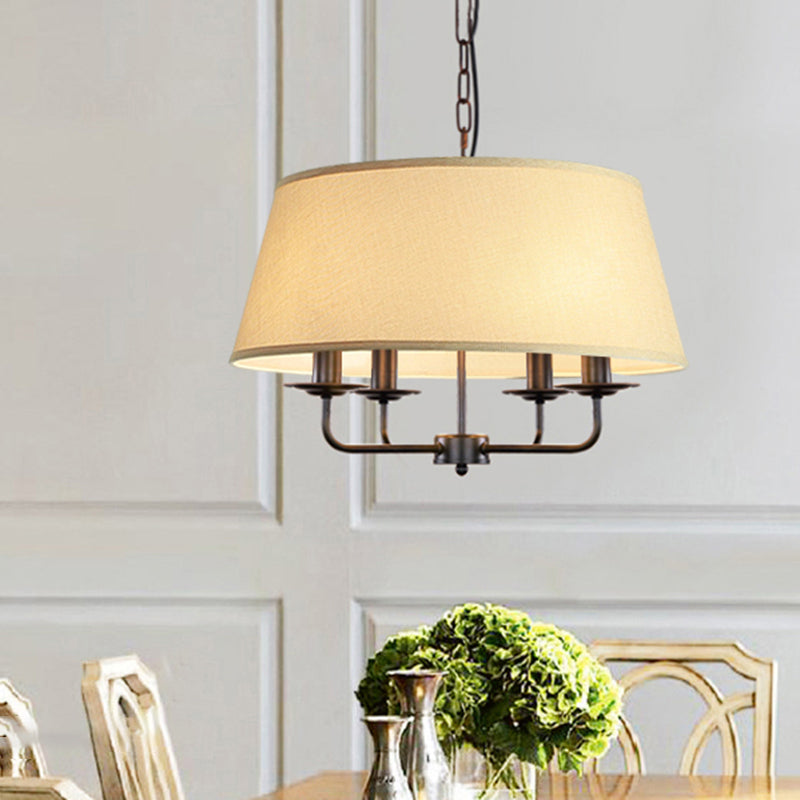 4-Light Traditional Fabric Chandelier Drum Ceiling Light for Dining Room