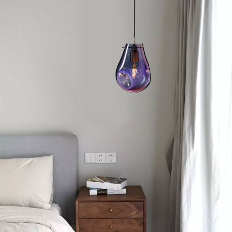 Modern Teardrop Ceiling Light with Colorful Glass Shade Single Pendant Lighting