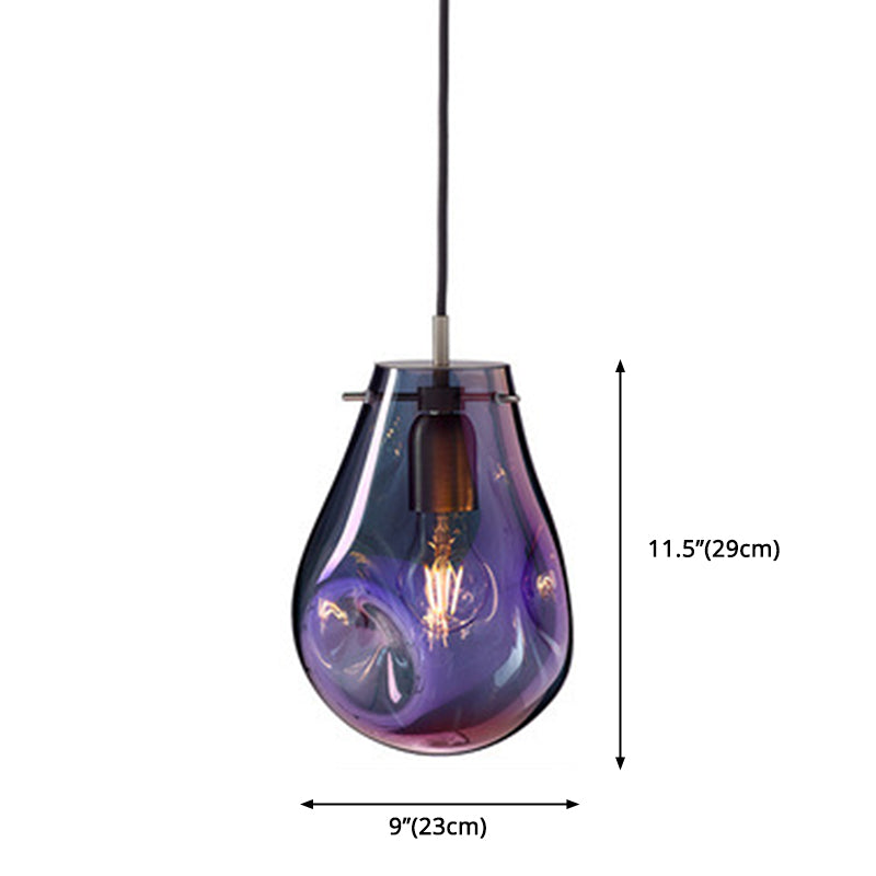Modern Teardrop Ceiling Light with Colorful Glass Shade Single Pendant Lighting