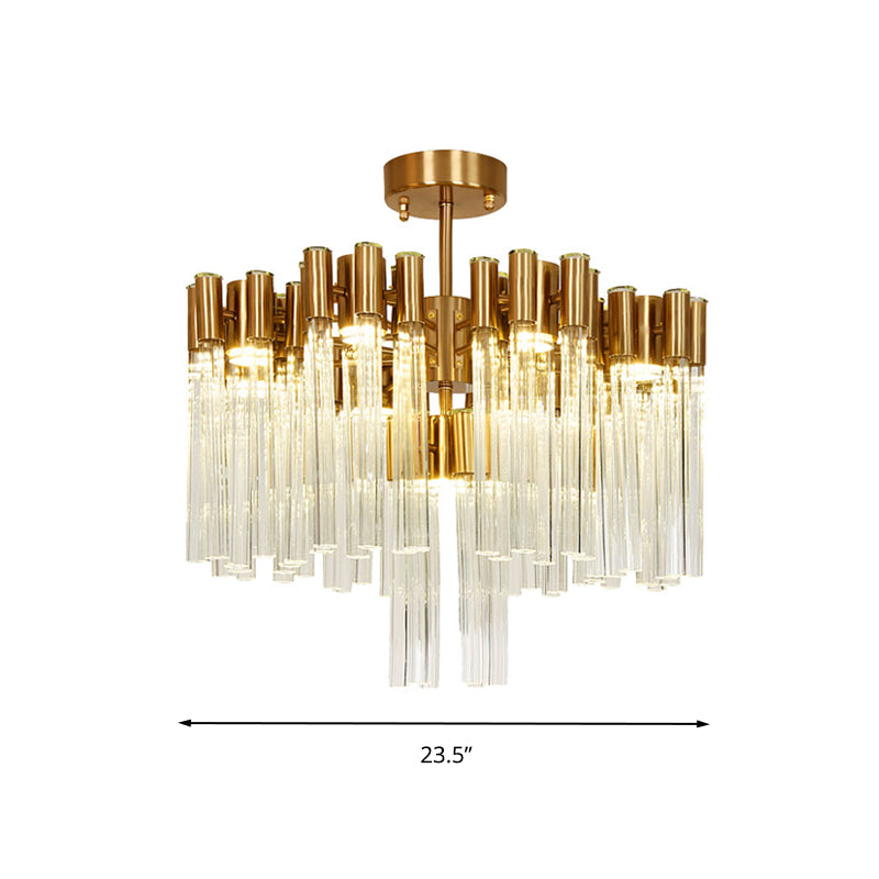Gold Sputnik Semi Flush Mount Light Postmodern 7 Heads Fluted Crystal Ceiling Light Fixture