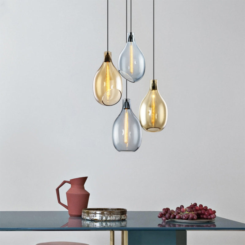 Modern Teardrop Ceiling Light with Clear Glass Shade Single Pendant Lighting