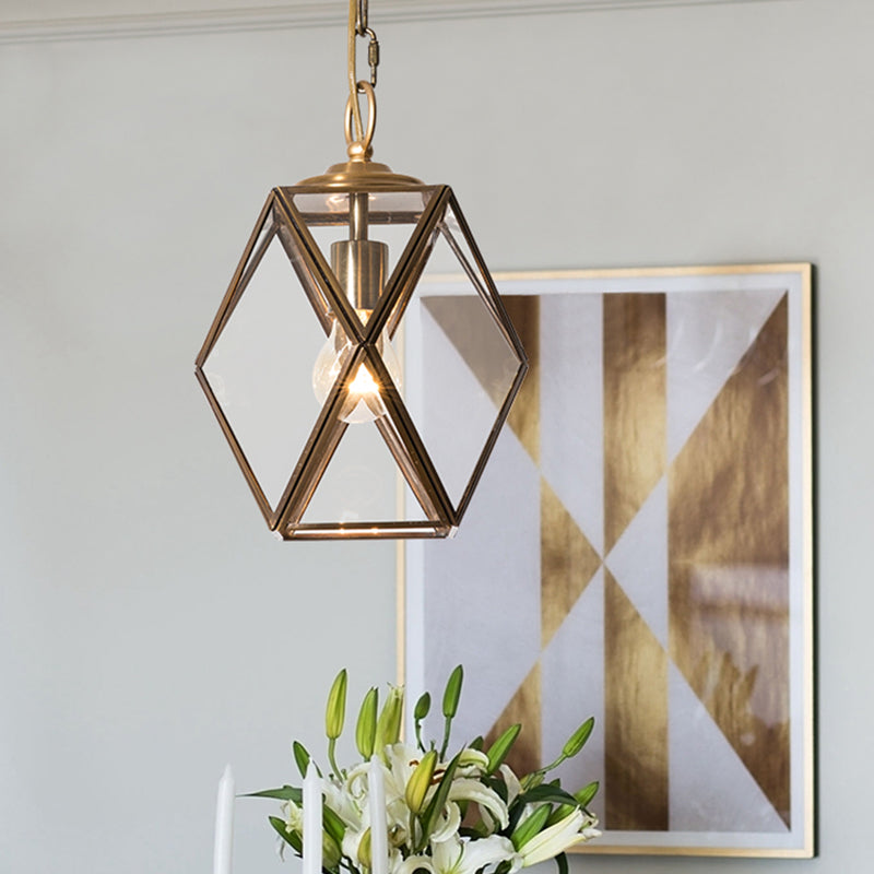 Polished Brass Metal Modern & Contemporary Pendant Lighting Single Geometric Ceiling Light with Adjustable Height