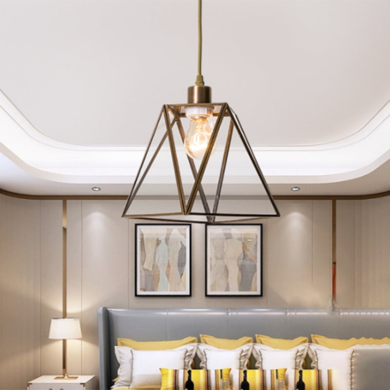 Modern & Contemporary Single Geometric Pendant Lighting Polished Brass Metal Ceiling Light for Living Room