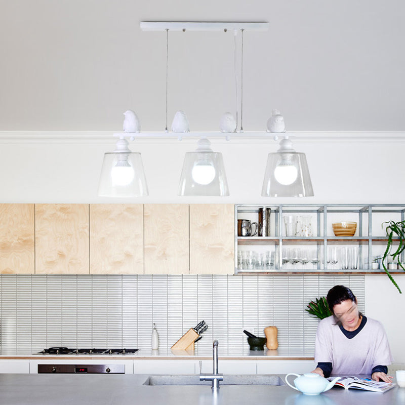 Modern 3-Light White Island Lighting Design with Clear Glass Shade