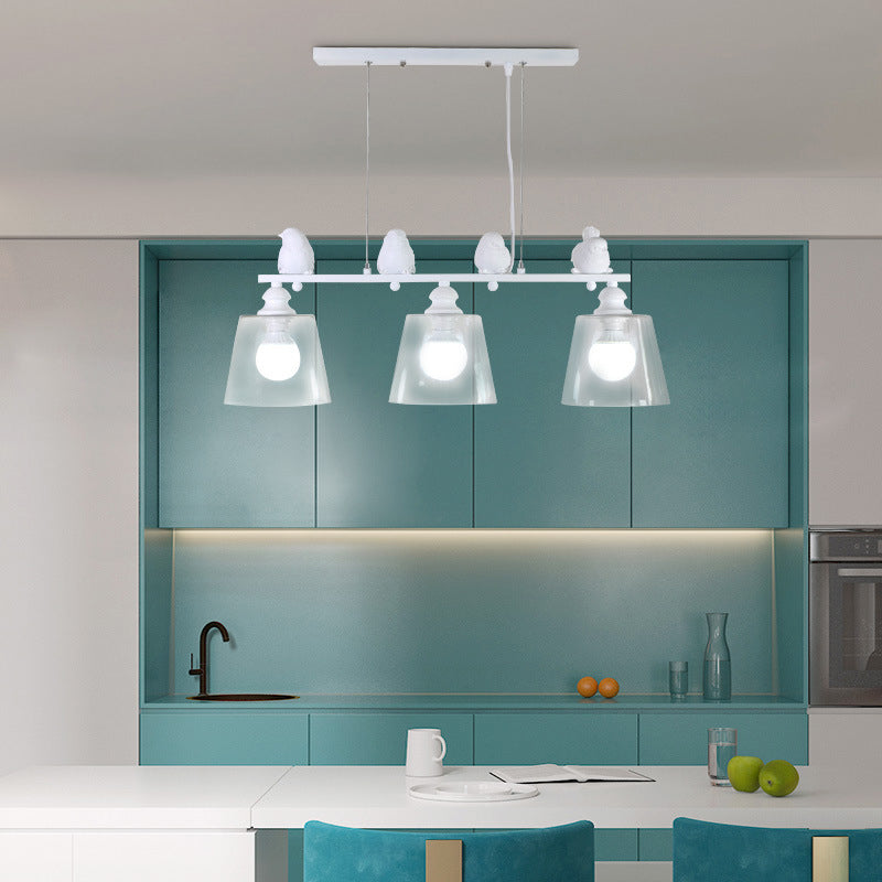 Modern 3-Light White Island Lighting Design with Clear Glass Shade
