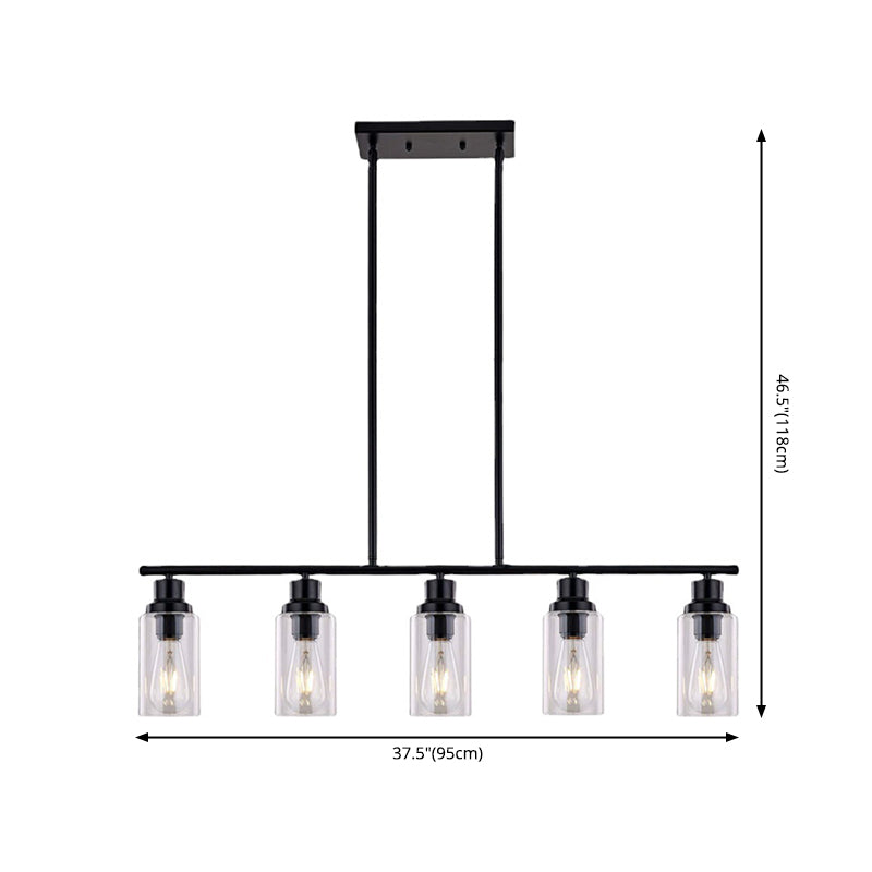 Modern 5-Light Black Island Lighting Design with Clear Glass Shade