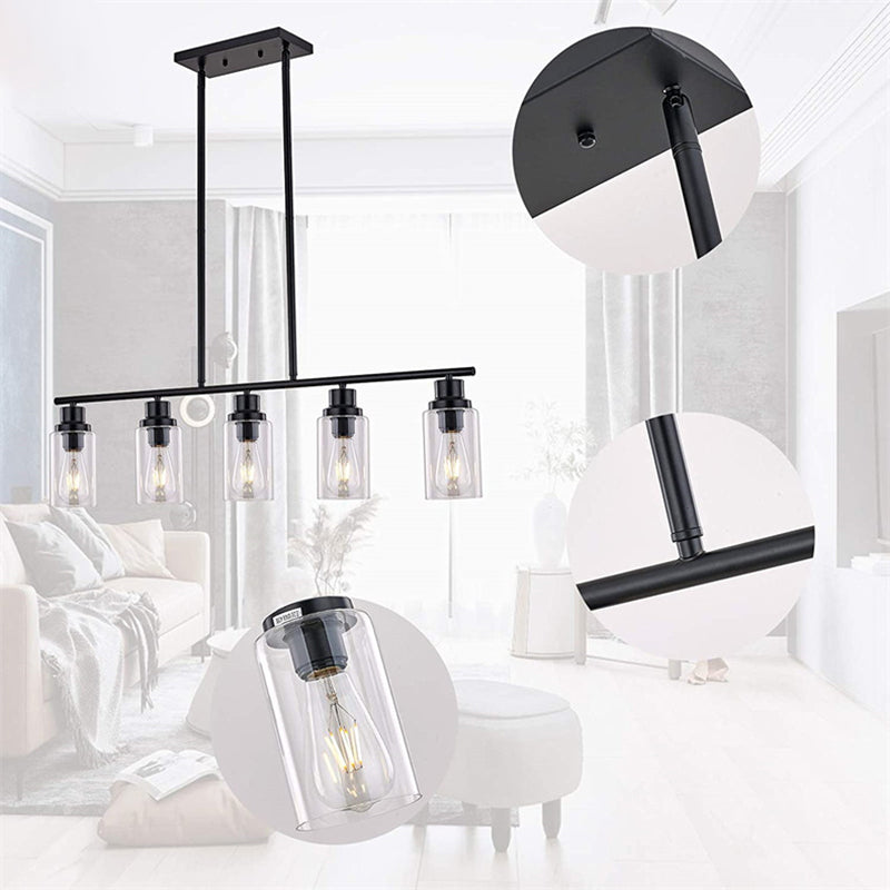 Modern 5-Light Black Island Lighting Design with Clear Glass Shade