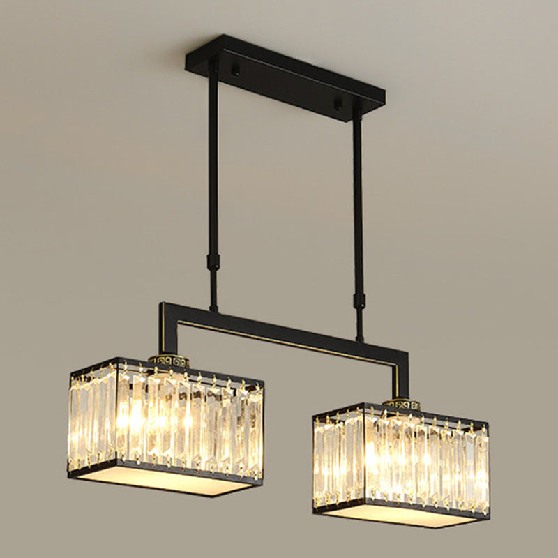Contemporary 2-light Kitchen Island Lighting Wrought Iron with Rectangle Crystal Shade