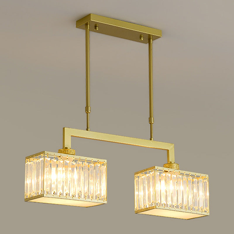 Contemporary 2-light Kitchen Island Lighting Wrought Iron with Rectangle Crystal Shade