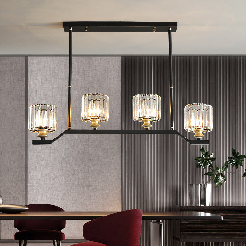 Contemporary Black 4-light Island Light Wrought Iron Cylinder Shaded Ceiling Lights