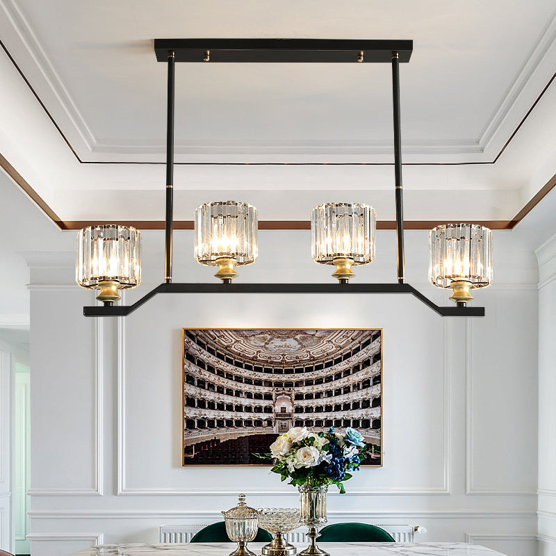 Contemporary Black 4-light Island Light Wrought Iron Cylinder Shaded Ceiling Lights