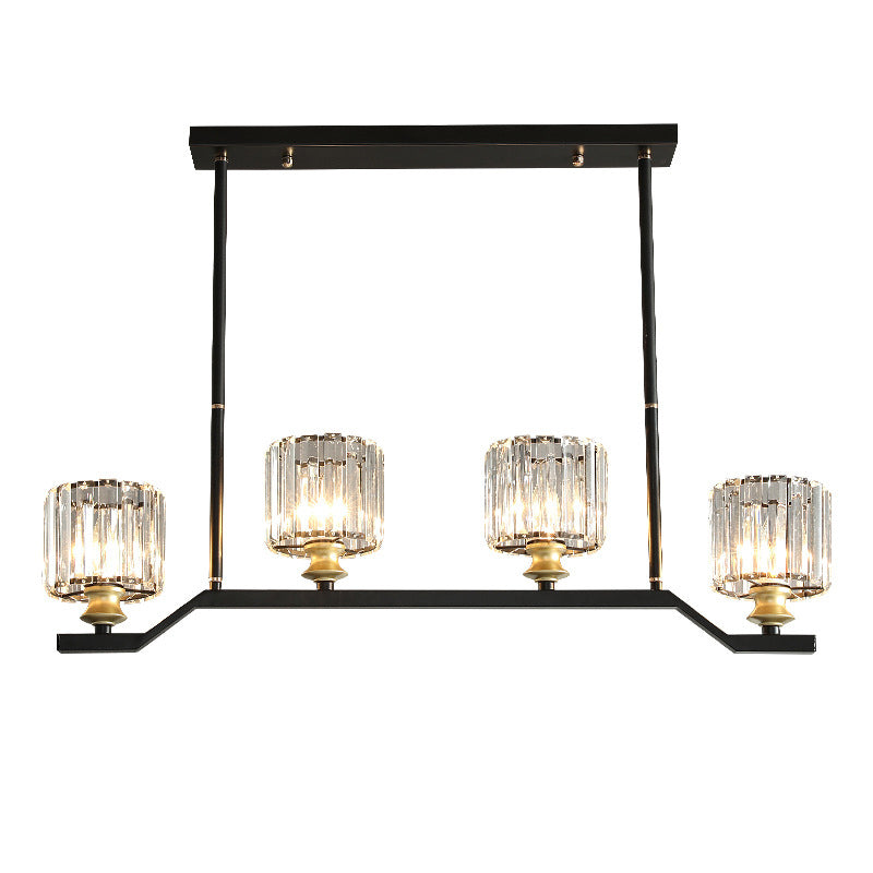 Contemporary Black 4-light Island Light Wrought Iron Cylinder Shaded Ceiling Lights