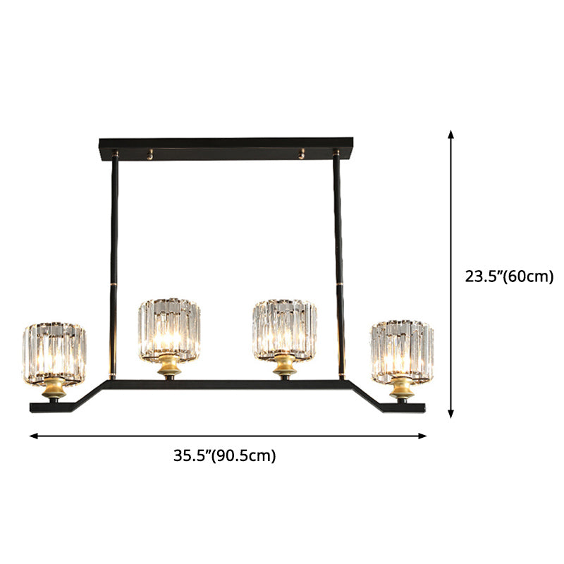 Contemporary Black 4-light Island Light Wrought Iron Cylinder Shaded Ceiling Lights