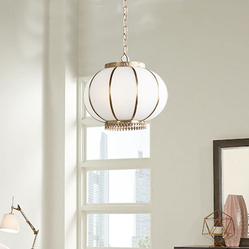Colonial Lantern Hanging Pendant 3/6 Heads White Glass Chandelier Lighting Fixture for Bedroom, 16"/19.5" Wide