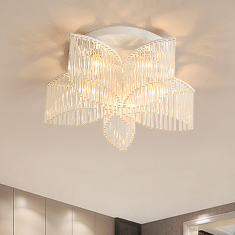 Lámpara de techo con varilla de cristal, montaje empotrado, pétalo/cilindro blanco, moderna, 1/3/5 luces