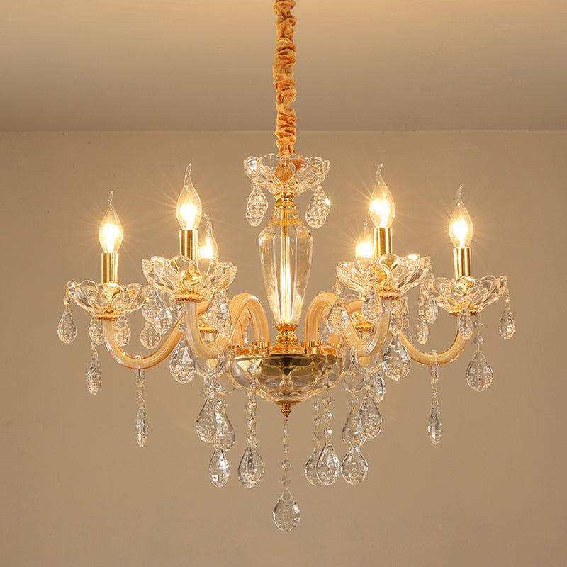 Beige estilo vela de techo colgante Luz de cristal moderno 6/10 cabezas de la sala de estar luminadora de lámpara
