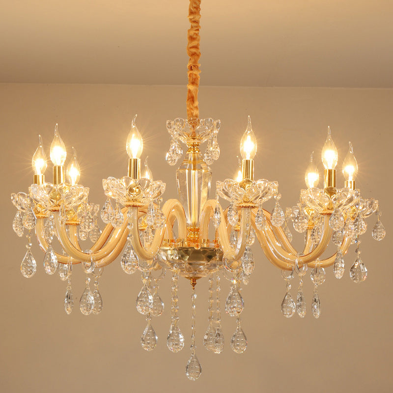 Beige estilo vela de techo colgante Luz de cristal moderno 6/10 cabezas de la sala de estar luminadora de lámpara