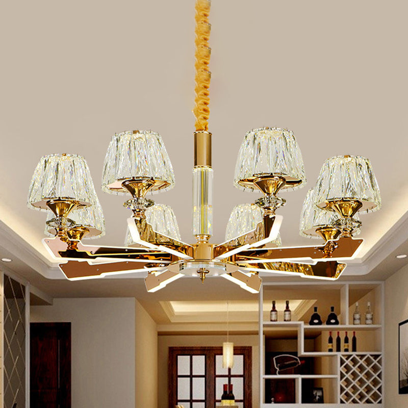 Gold Sputnik Luz de techo colgante Bloque de cristal posmoderno 6/8/12 Cabeza de sala de estar Candelera colgante