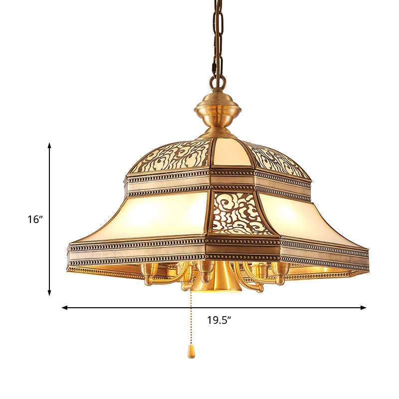 Bell Dining Room Ceiling Chandelier Colonial Mouth Blown Opal Glass 5 Heads Gold Hanging Light Fixture