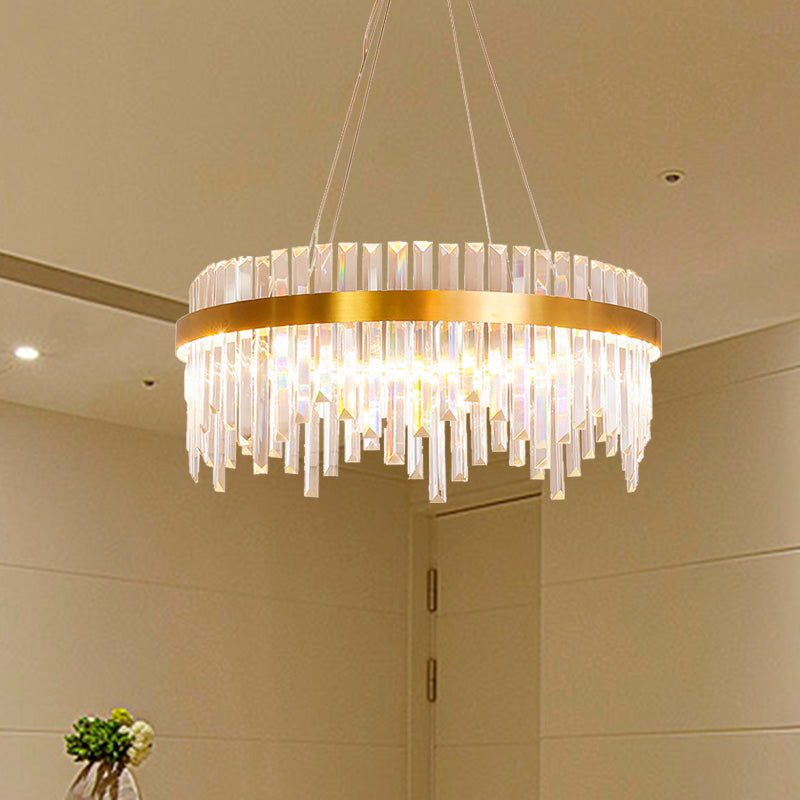 Luz de techo colgante de LED de 16 "/19.5" de ancho de ancho Postmodern Circle de vela de cristal Luz en oro
