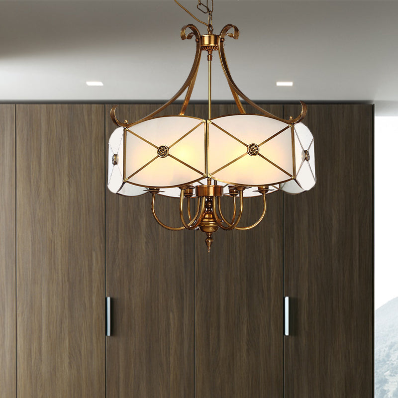 Colgante colonial colgante colgante 4/6 cabezas de lámpara de vidrio blanco accesorio de iluminación para dormitorio
